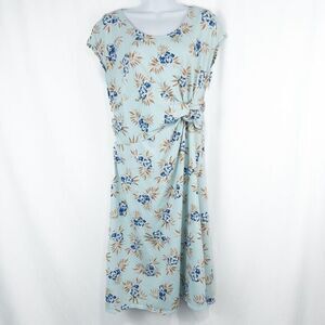 Lands End Cap Sleeve Twist Front‎ Flare Dress Womens Medium Floral Aqua Blue